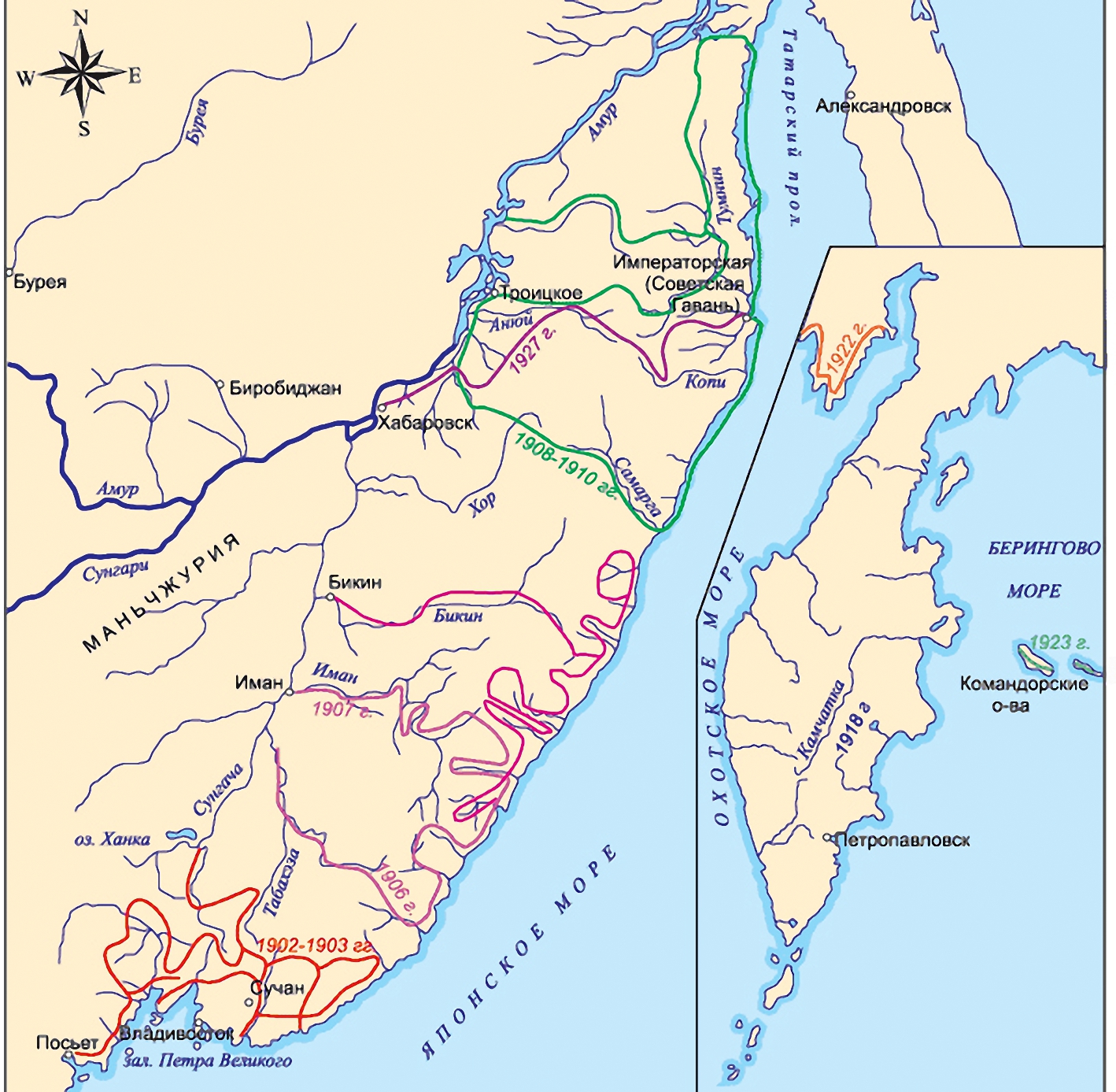Карта экспедиций Арсеньева
