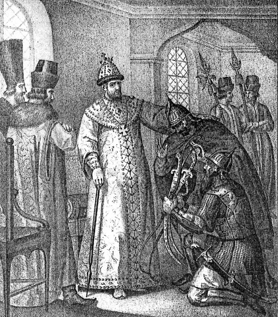 Царю Иоанну IV вручают трофеи.