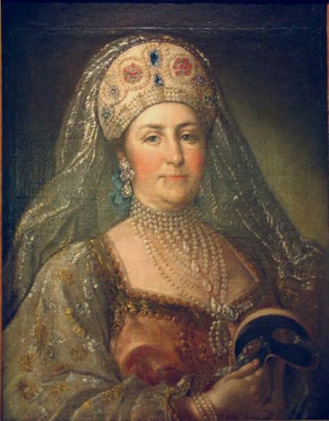 Портрет императрицы Екатерины II в русском костюме с маской в руке